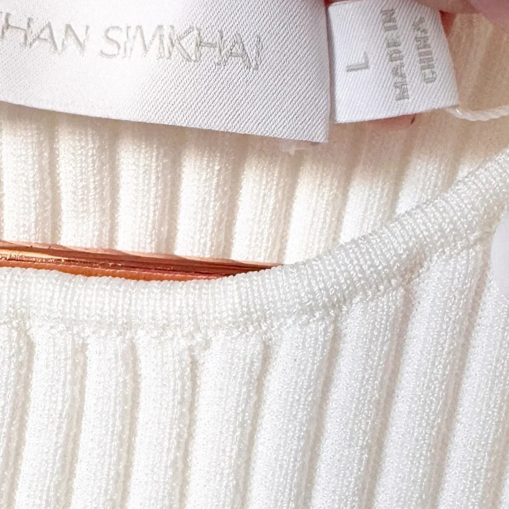 Jonathan Simkhai NWT Mandy Cut Out Cold Shoulder Ribbed Sweater Top White Size L - Picture 8 of 12